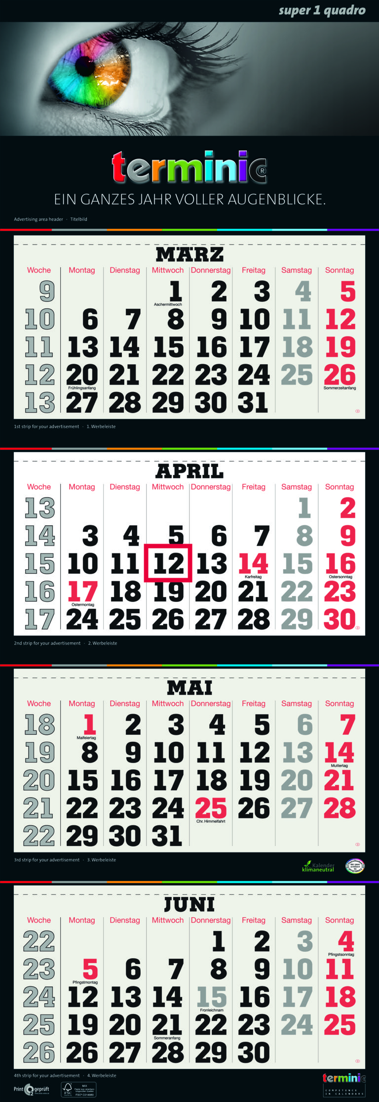 terminic 4-Monatskalender super 1 Quadro_Musterkalender