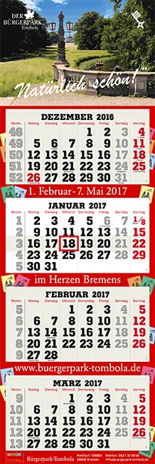 4-Monatskalender super 2 Quadro Buergerpark-Tombola 2017