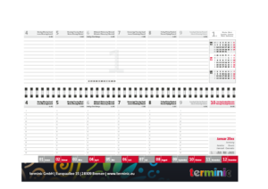 Tischkalender mit Logo - Der Tischquerkalender MEGA von terminic, offen und im bunten Mandala Design